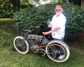 1908 Harley David­son "Strap Tank" Won "First Place" at the Vintage Motor­cycle Show and Swap Meet at the Ossipee Valley Fair­grounds in Hiram, Maine on June 27,...