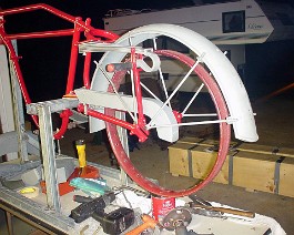 1917 Indian PowerPlus DSC01357 Rear fender, springs, and chain guard added to frame.