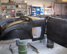 1933 Cadillac V-16 Convertible Coupe body by Fisher 33 v16-brocks collision center inc. 026 Body at paint shop before paint. Notice how solid the body appears before paint.